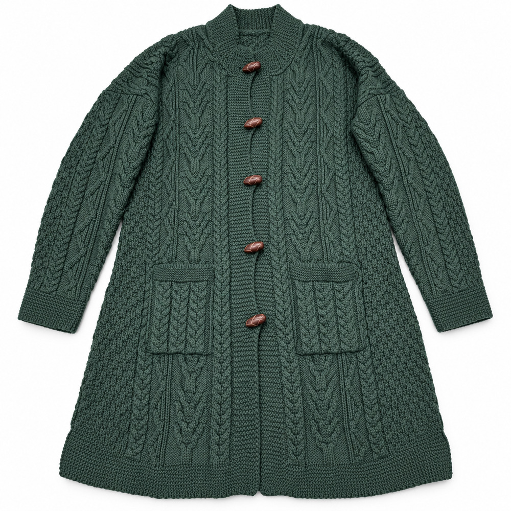 Aran Crafts Merino Wool Cardigan Sweater Womens L Green Ireland Toggle Buttons